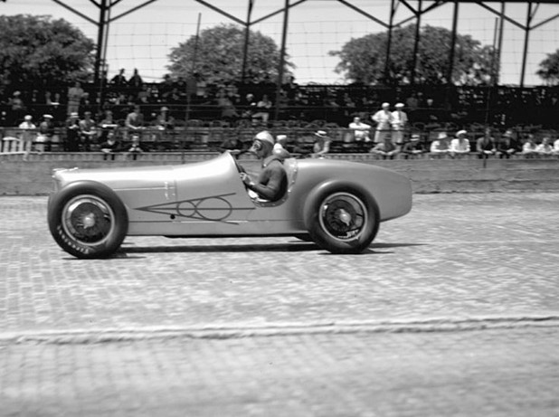 Bob Stall drives a Miller Ford racer during Indy 500 qualifying in May 1935 2