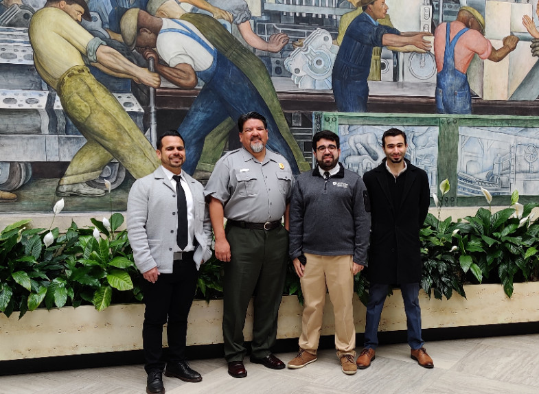 DIA Diego Rivera mural with members of the Hispanic Access Foundation CROPPED
