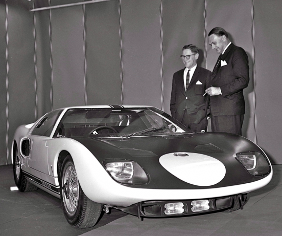 Roy Lunn with Ford GT40 model and John Wyer Ford Motor Company Archives
