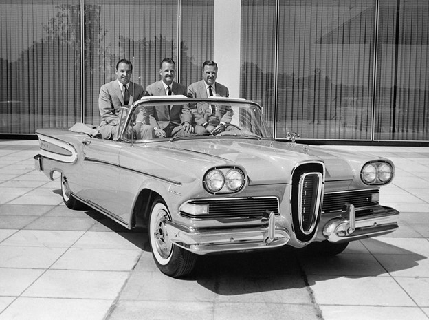 Edsel car with Benson William Clay and Henry Ford II Ford Motor Company Archives 1