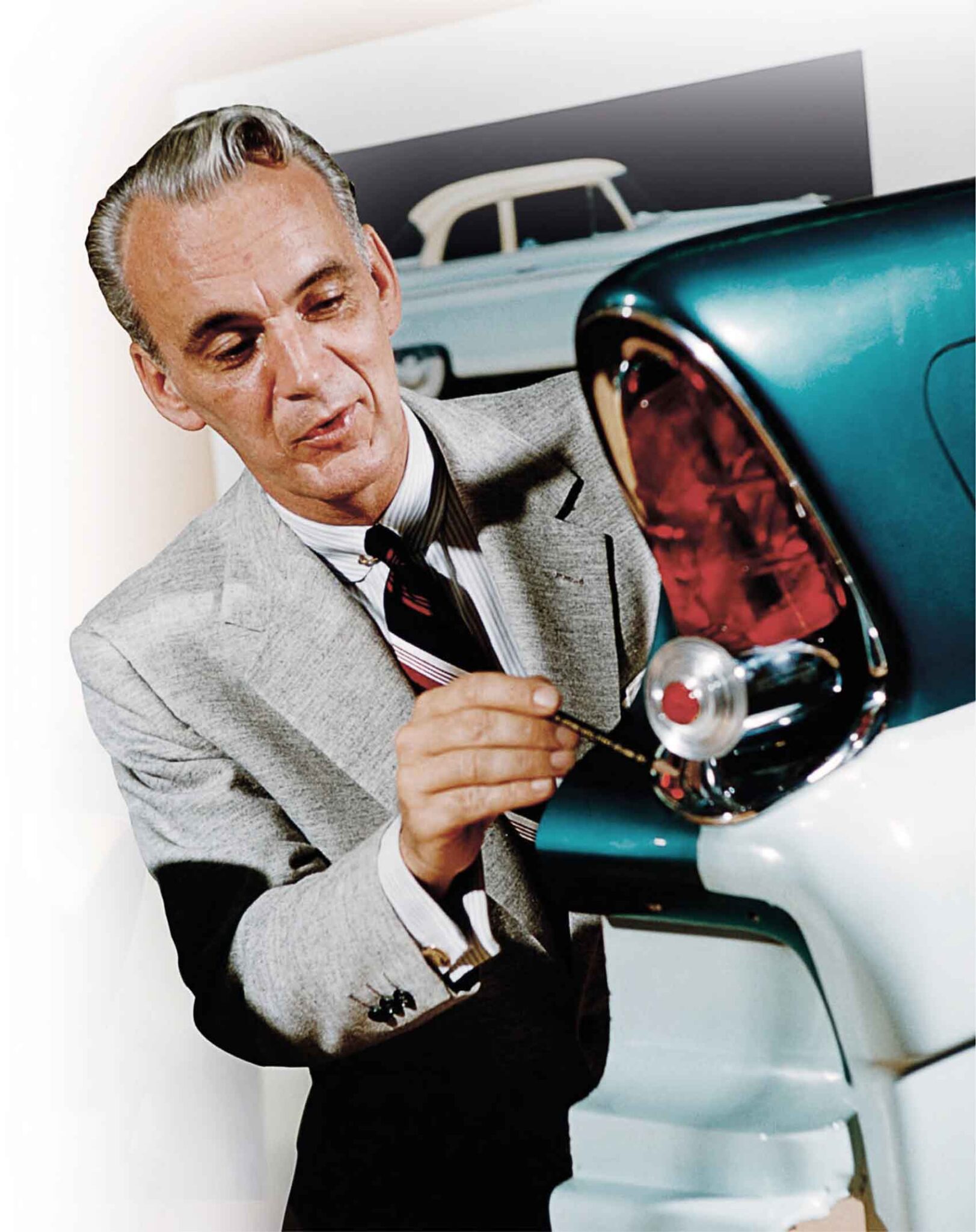 Virgil Exner working with a 1955 Plymouth design