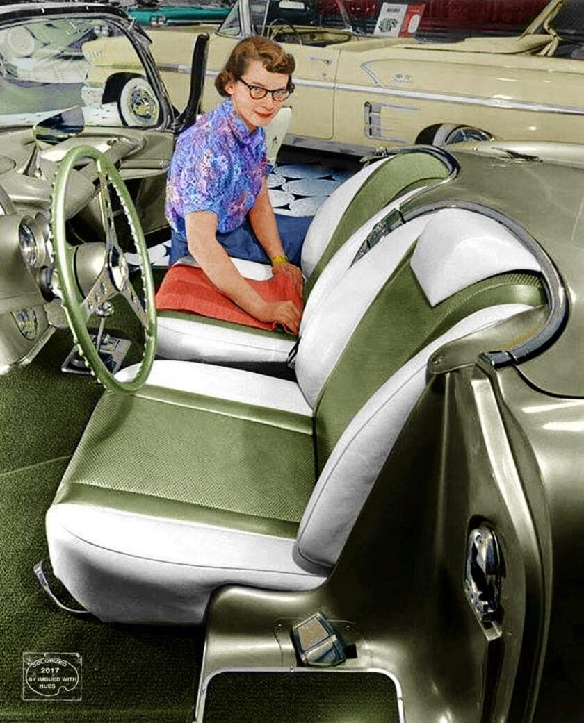 Ruth Glennie with the Fancy Free Corvette interior 1958 GM Archives 2