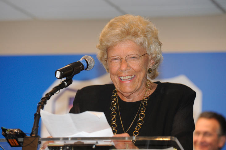 Barbara Hamilton speaking at an event NHRA 8