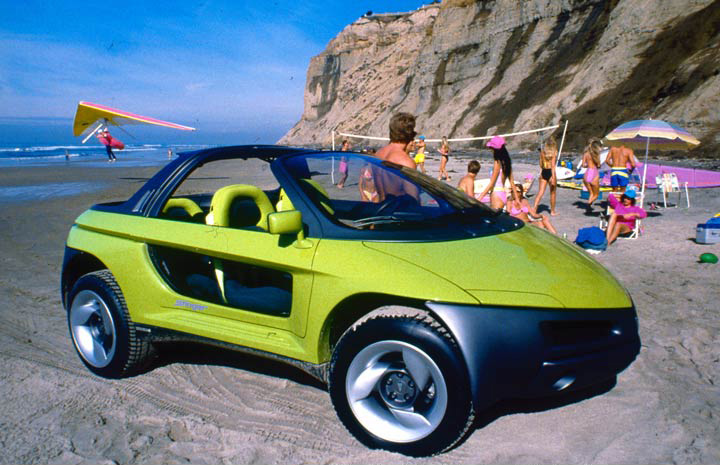 1989 Pontiac Stinger show car at the beach GM Archives