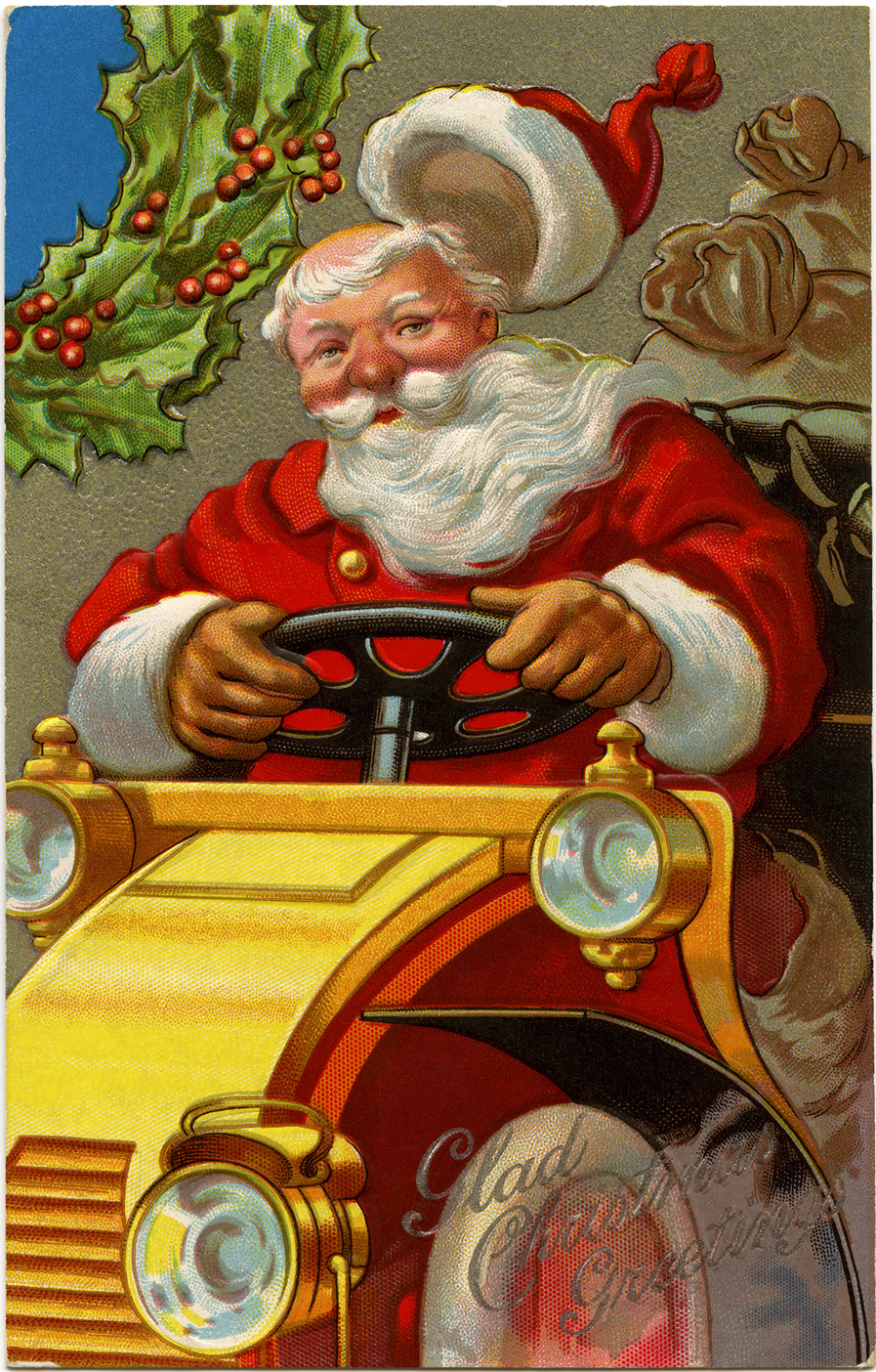 Santa driving an antique automobile Christmas card Robert Tate Collection 4 RESIZED