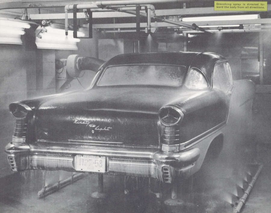 A 1957 Olds 98 undergoes testing for water leaks GM Media Archives RESIZED 7