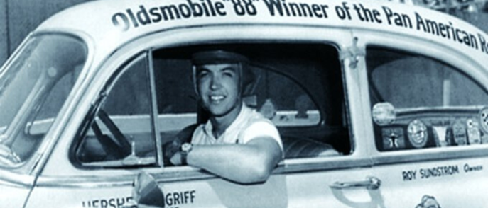 Driver Herschel McGriff with his winning Oldsmobile 2