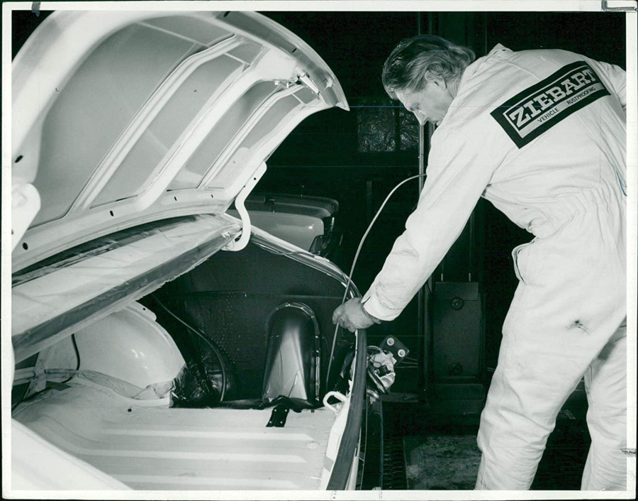 A Ziebart technician applies rustproofing early 1960s Ziebart RESIZED 4
