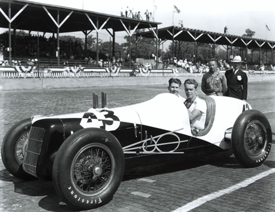 Driver Ted Horn at right behind the wheel with racing mechanic Bo Huckman CROPPED AND RESIZED 5