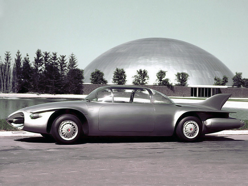 1956 Firebird II show car parked in front of styling dome GM Media Archives 4