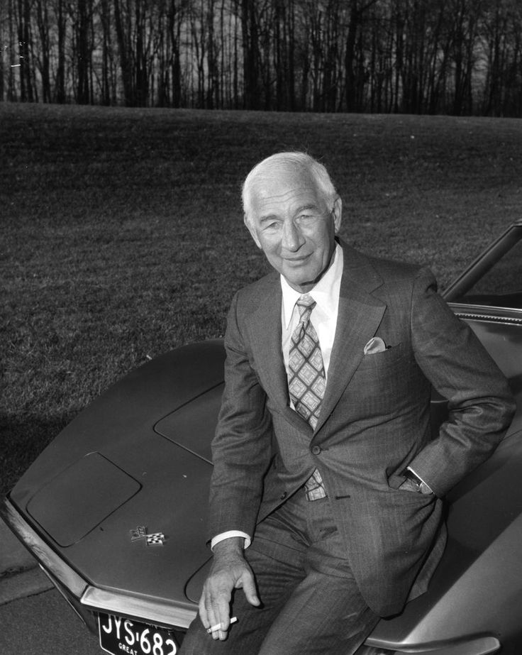 Zora Arkus Duntov with a Corvette 6