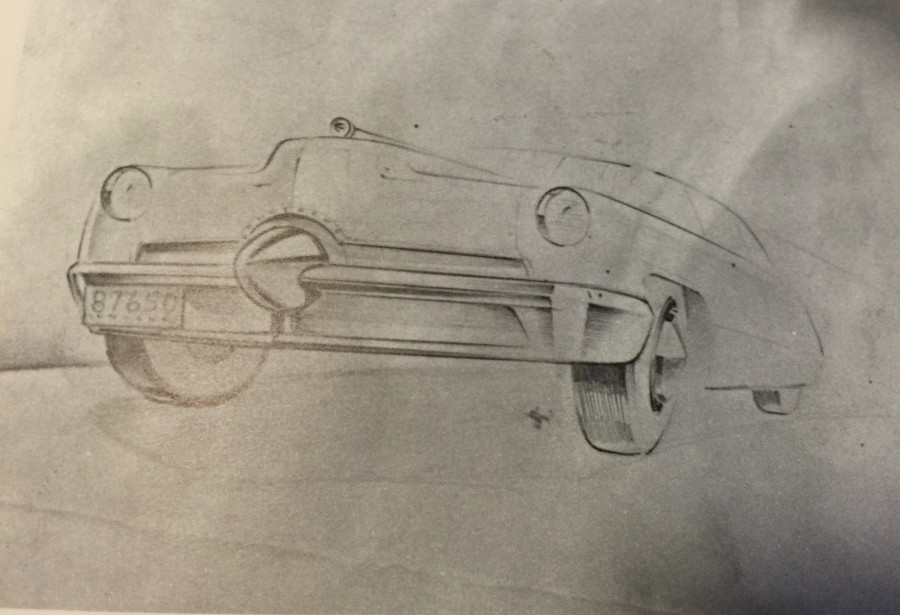 Pencil drawing of the front end of a 1950 Studebaker by Robert Bourke Studebaker National Museum Archives RESIZED 3