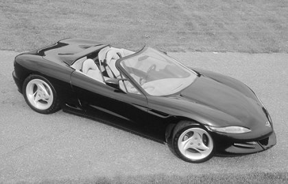 A black and white aerial shot of the 1992 Corvette Sting Ray III concept GM Heritage Archives 4