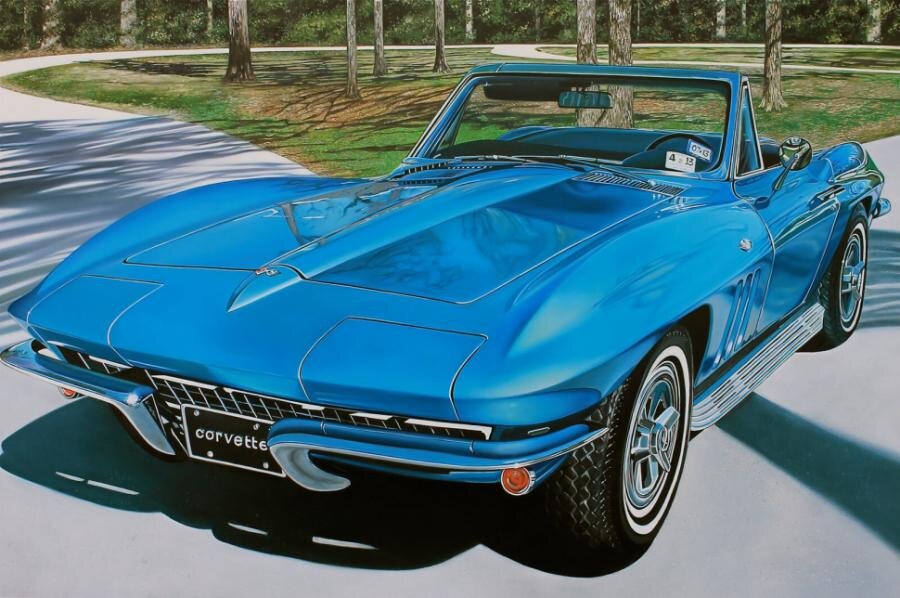 Blue Chevrolet Corvette illustration by Cheryl Kelley 6