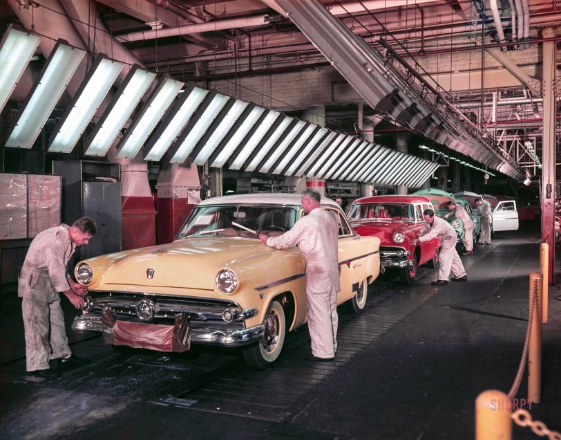 Cars on the line at the Ford Dearborn Assembly Plant in 1954 Ford Motor Company Archives 6