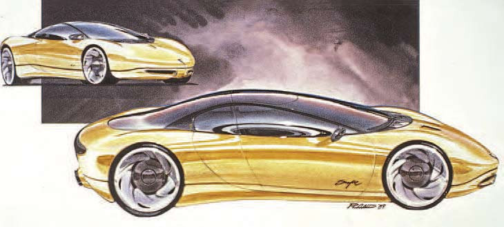 1990 Pontiac Sunfire sketch by Dave Rand GM Archives 5