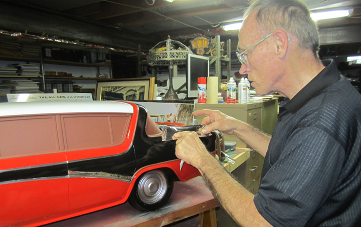 Konopka with model of 1956 AMC Rambler Konopka Collection