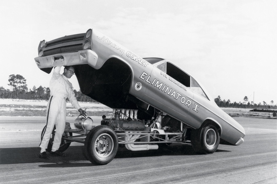 Nicholson standing under his 1966 Mercury Comet Eliminator Don Nicholson Collection RESIZED 5